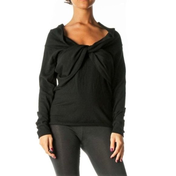 Ralph Lauren Black Label Cashmere Sweater Off the Shoulder Twisted Wide Neck - Picture 2 of 8